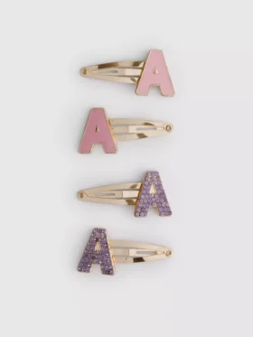 Paquete de 4 pinzas para el cabello con iniciales y broche a presión