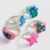 Paquete de 5 anillos con dijes de Stitch de Disney