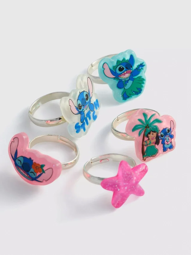 Paquete de 5 anillos con dijes de Stitch de Disney
