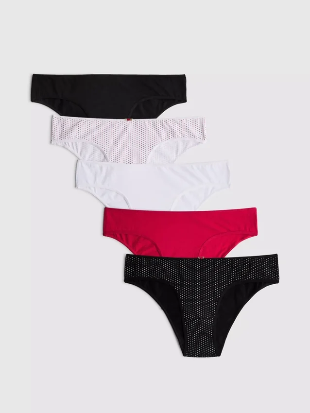 Paquete de 5 braguitas brasileñas estampadas con alto contenido de algodón