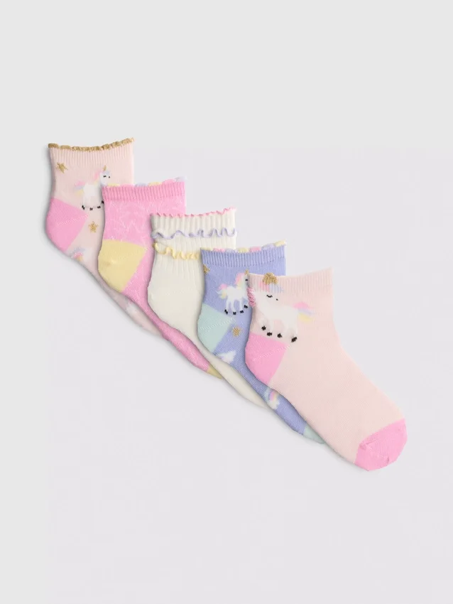 Paquete de 5 pares de calcetines cortos con diseño de unicornio