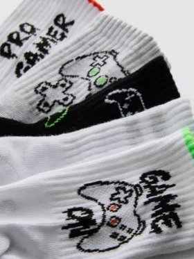Paquete de 5 pares de calcetines cortos con diseño de videojuegos