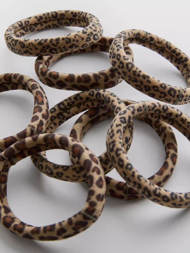 Paquete de 6 ligas para el cabello con estampado de leopardo