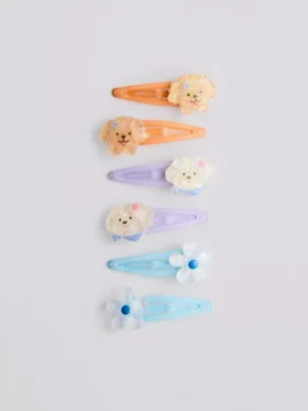 Paquete de 6 pinzas para el cabello con cierre a presión y dijes de perrito