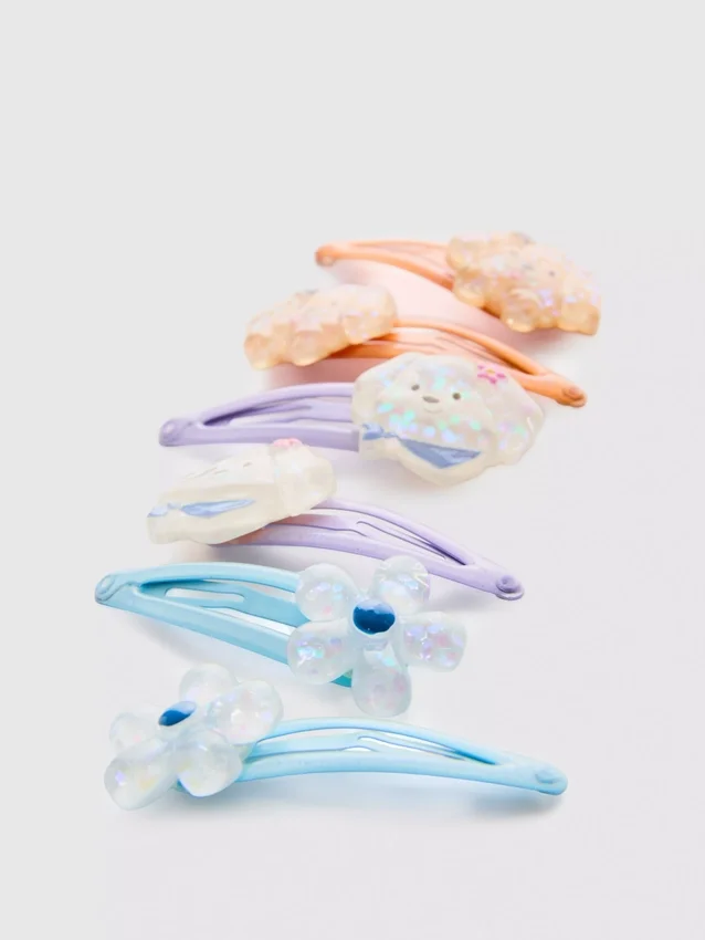 Paquete de 6 pinzas para el cabello con cierre a presión y dijes de perrito