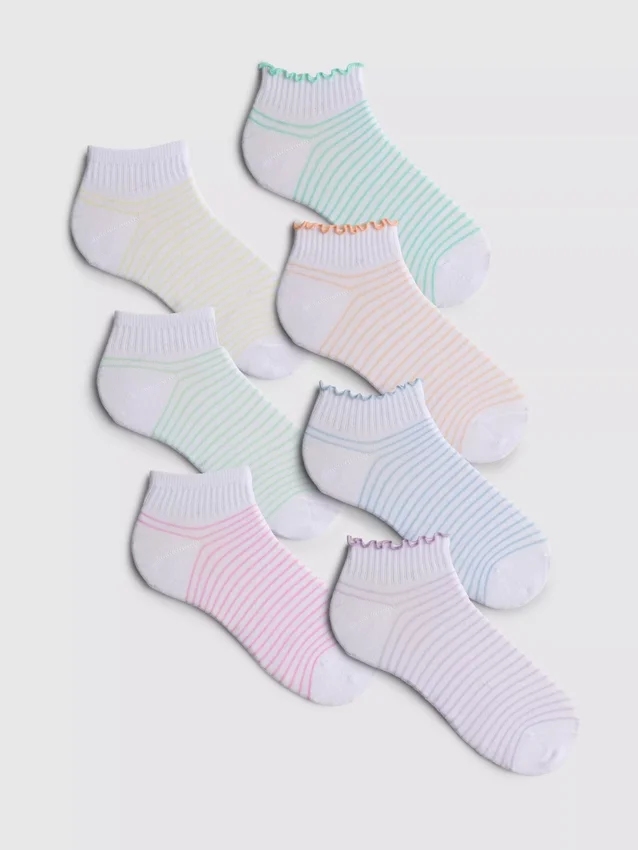 Paquete de 7 calcetines de tobillo con rayas multicolores