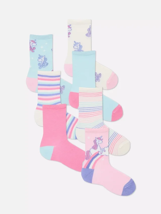 Paquete de 7 pares de calcetines cortos con unicornios