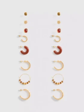 Paquete de 9 pares de aretes de botón y aros