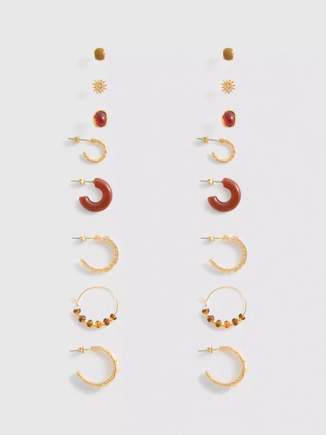 Paquete de 9 pares de aretes de botón y aros