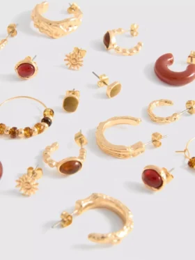 Paquete de 9 pares de aretes de botón y aros
