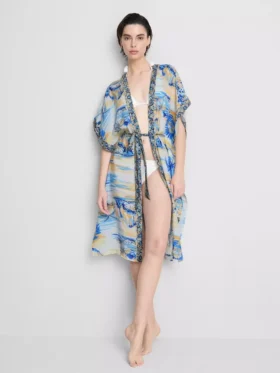 Pareo de playa midi estampado con corte cruzado