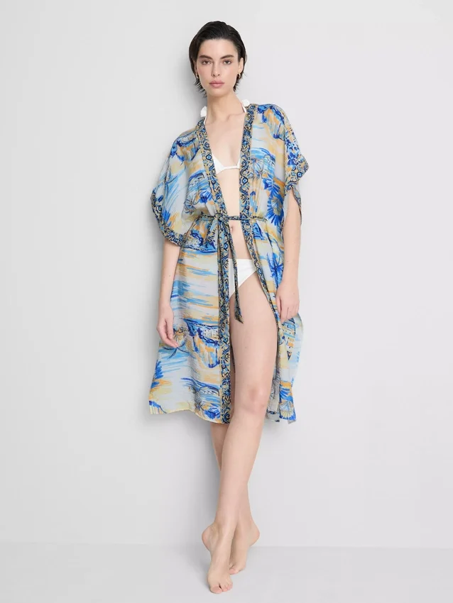 Pareo de playa midi estampado con corte cruzado