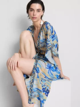 Pareo de playa midi estampado con corte cruzado