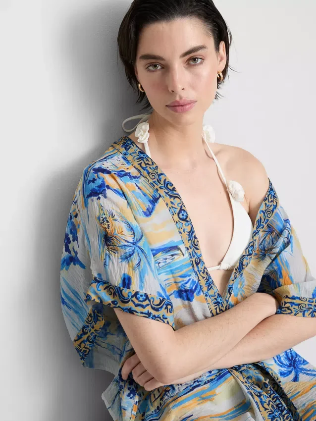 Pareo de playa midi estampado con corte cruzado