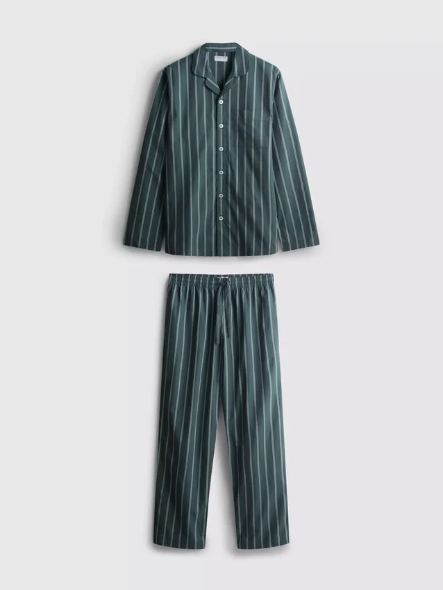 Pijama largo de popelín a rayas