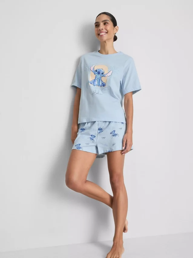 Pijamas cortos de algodón con diseño de Stitch de Disney