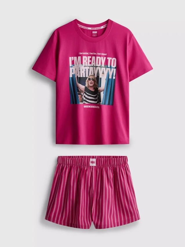 Pijamas cortos de algodón con estampado gráfico para damas de honor