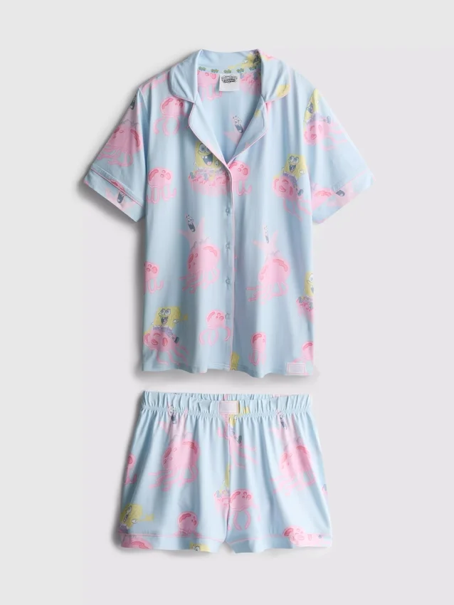 Pijamas cortos estilo boyfriend con estampado de Bob Esponja