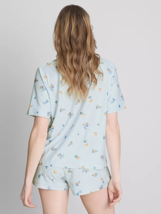 Pijamas cortos estilo boyfriend con estampado de desayuno