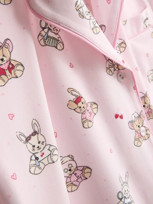 Pijamas cortos estilo boyfriend con estampado de ositos