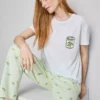 Pijamas estampados de algodón con cuello redondo