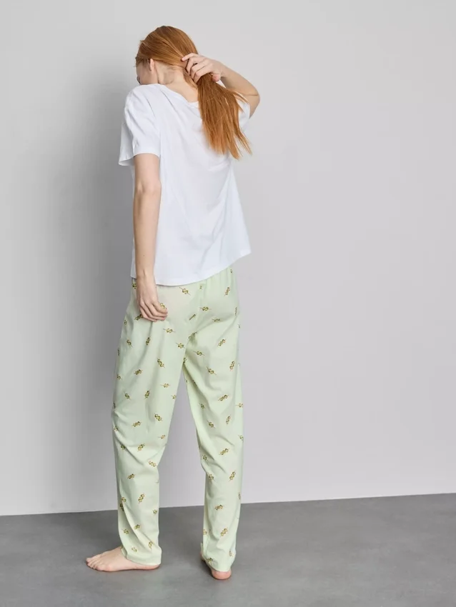 Pijamas estampados de algodón con cuello redondo
