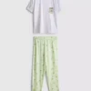 Pijamas estampados de algodón con cuello redondo