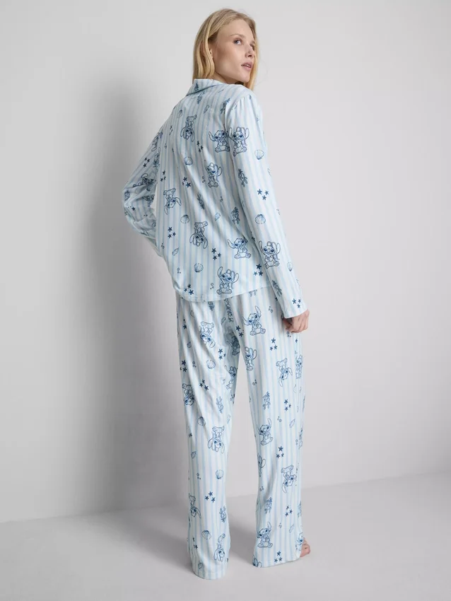 Pijamas estilo boyfriend a rayas de Stitch de Disney