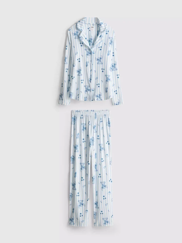 Pijamas estilo boyfriend a rayas de Stitch de Disney