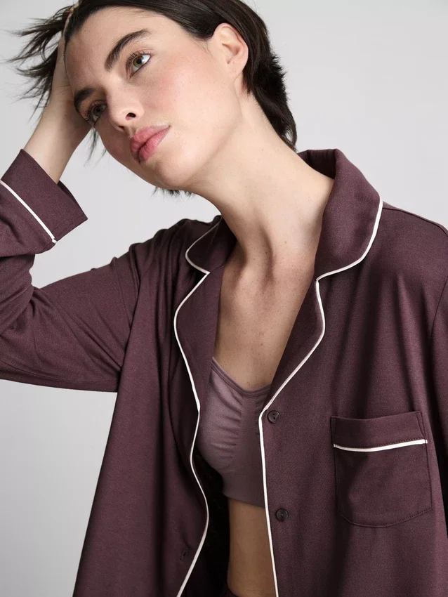 Pijamas estilo boyfriend de jersey con ribetes