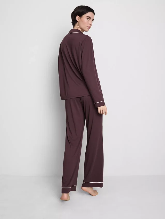 Pijamas estilo boyfriend de jersey con ribetes