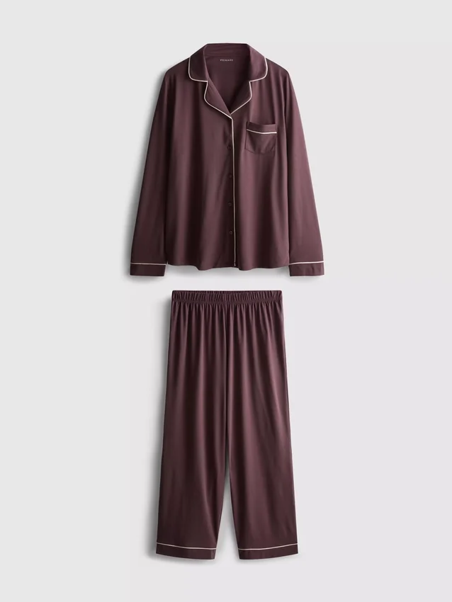 Pijamas estilo boyfriend de jersey con ribetes