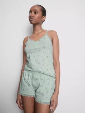 Pijamas tipo camisola con ribete de encaje