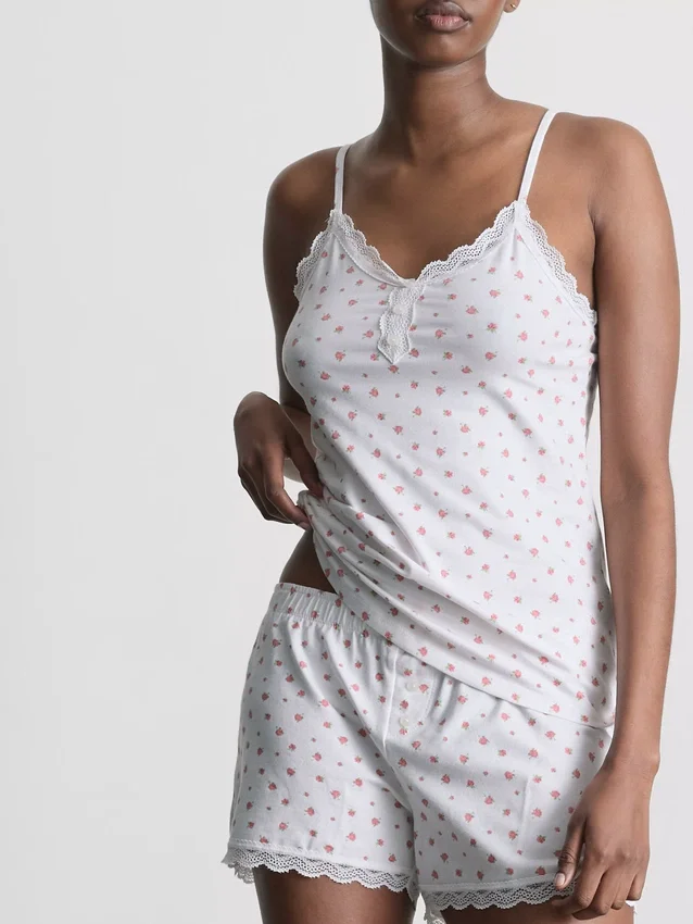 Pijamas tipo camisola con ribete de encaje