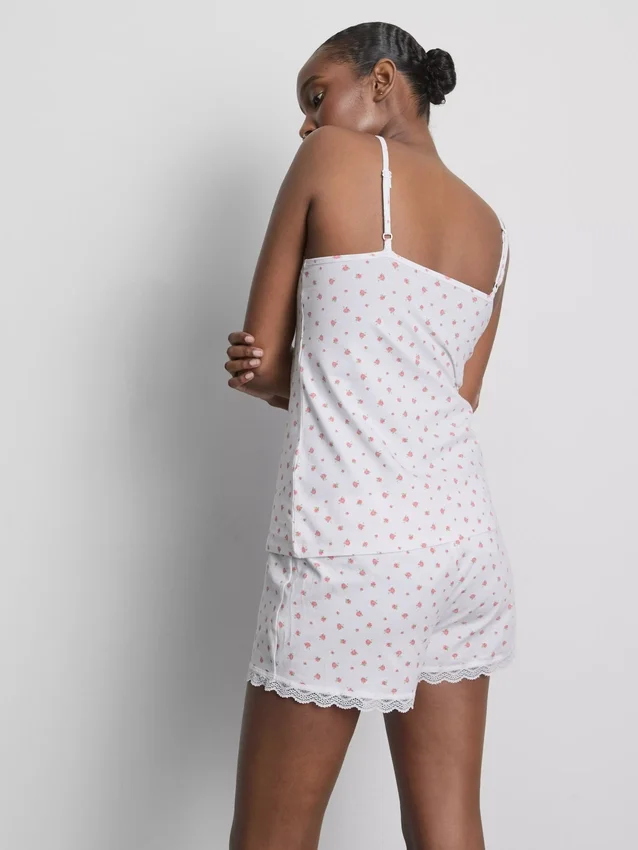 Pijamas tipo camisola con ribete de encaje