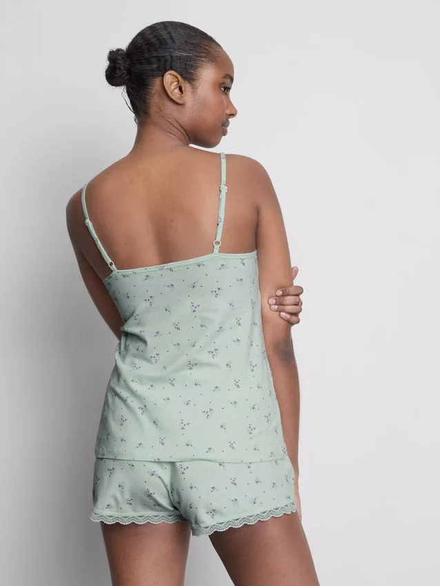 Pijamas tipo camisola con ribete de encaje