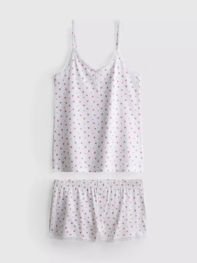 Pijamas tipo camisola con ribete de encaje