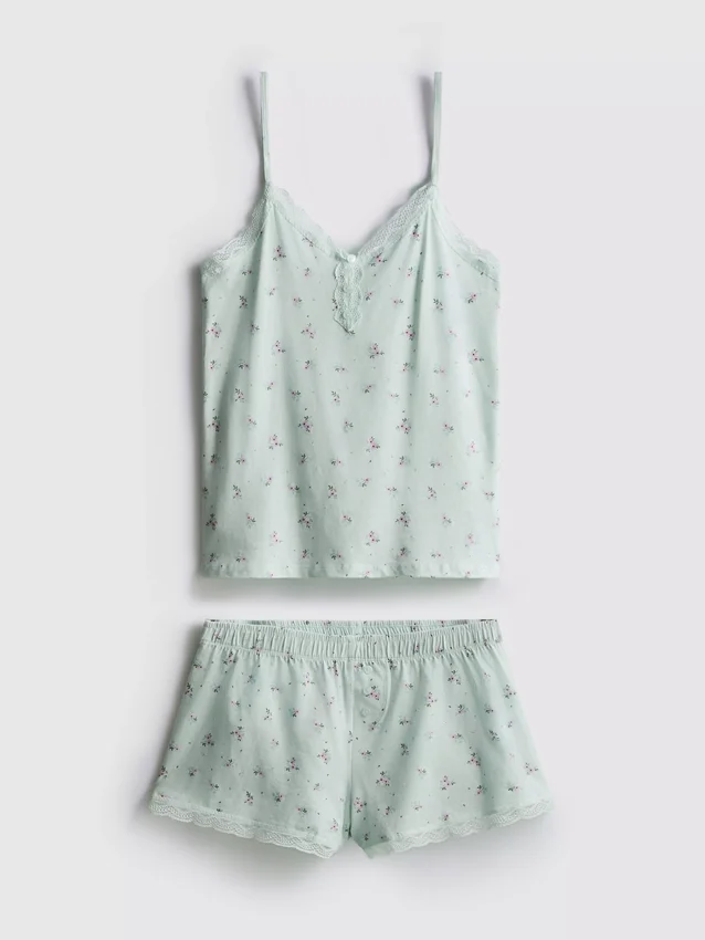 Pijamas tipo camisola con ribete de encaje