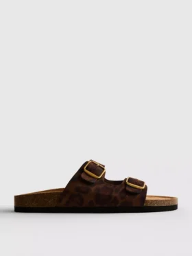 Sandalias con doble correa y plantilla, con estampado de leopardo