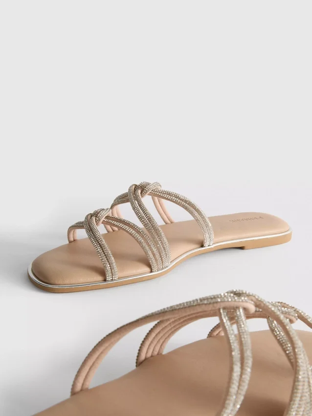 Sandalias con tiras y diamantes de imitación