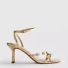Sandalias de tacón con pedrería floral y horma ancha