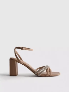 Sandalias de tacón con tiras y diamantes de imitación