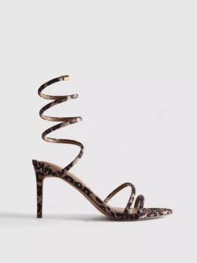 Sandalias de tacón en espiral con estampado de leopardo