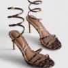 Sandalias de tacón en espiral con estampado de leopardo