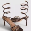 Sandalias de tacón en espiral con estampado de leopardo