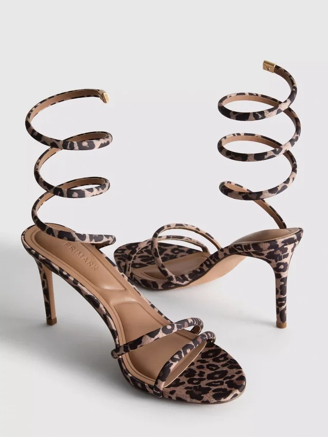 Sandalias de tacón en espiral con estampado de leopardo