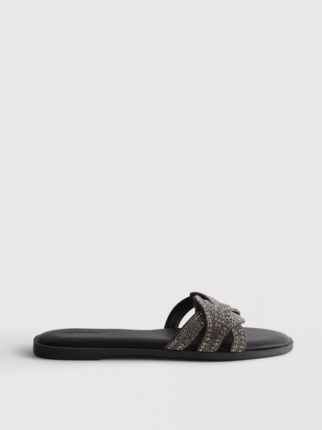 Sandalias tipo mules con pedrería