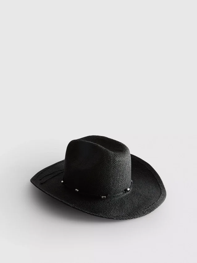 Sombrero de vaquero de paja con ribete