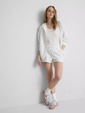 Sudadera con capucha y cremallera floral de alto contenido de algodón