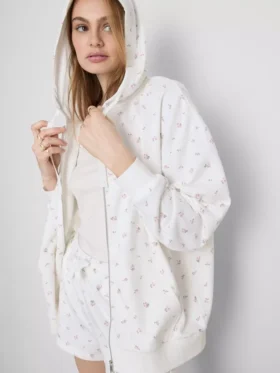 Sudadera con capucha y cremallera floral de alto contenido de algodón
